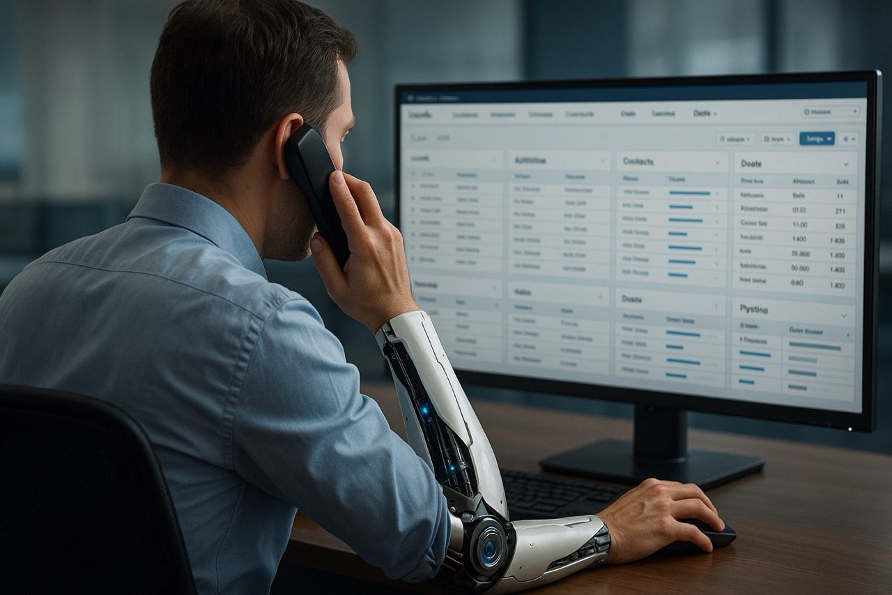 Arbeitsplatz mit Monitor und Auswertungen